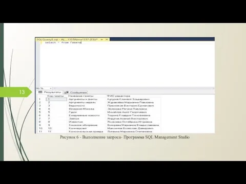 Рисунок 6 - Выполнение запроса- Программа SQL Management Studio