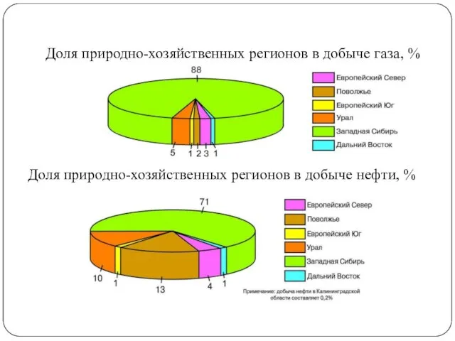 Доля природно-хозяйственных регионов в добыче газа, % Доля природно-хозяйственных регионов в добыче нефти, %