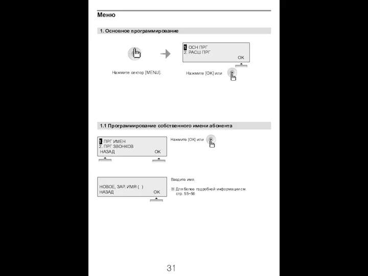 1. Основное программирование Нажмите [OK] или . Нажмите сектор [MENU].