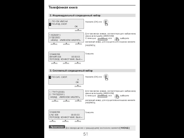 Нажмите [OK] или . 2. Индивидуальный сокращенный набор Примечание Нажмите