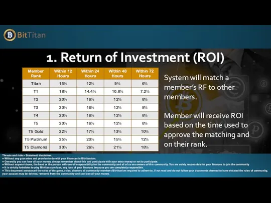 1. Return of Investment (ROI) System will match a member’s