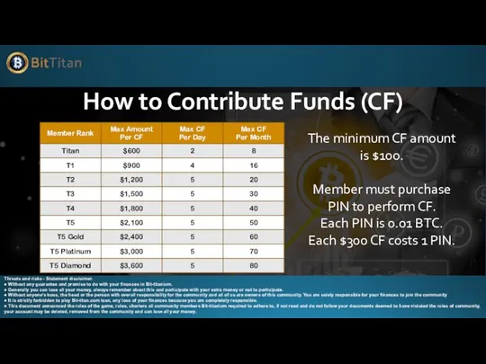 How to Contribute Funds (CF) The minimum CF amount is