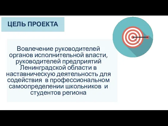 ЦЕЛЬ ПРОЕКТА Вовлечение руководителей органов исполнительной власти, руководителей предприятий Ленинградской