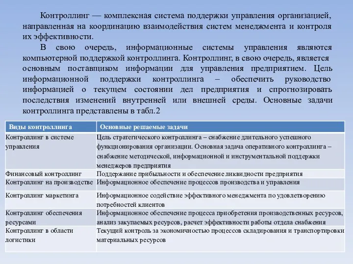 Контроллинг — комплексная система поддержки управления организацией, направленная на координацию