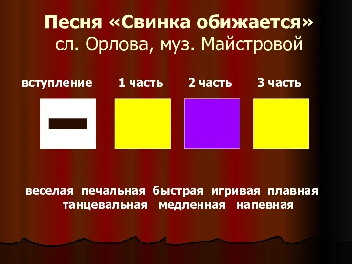 Песня «Свинка обижается» сл. Орлова, муз. Майстровой вступление 1 часть