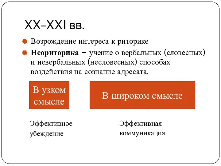 XX–XXI вв. Возрождение интереса к риторике Неориторика – учение о