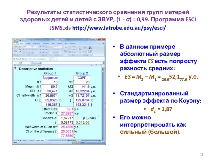 Результаты статистического сравнения групп матерей здоровых детей и детей с