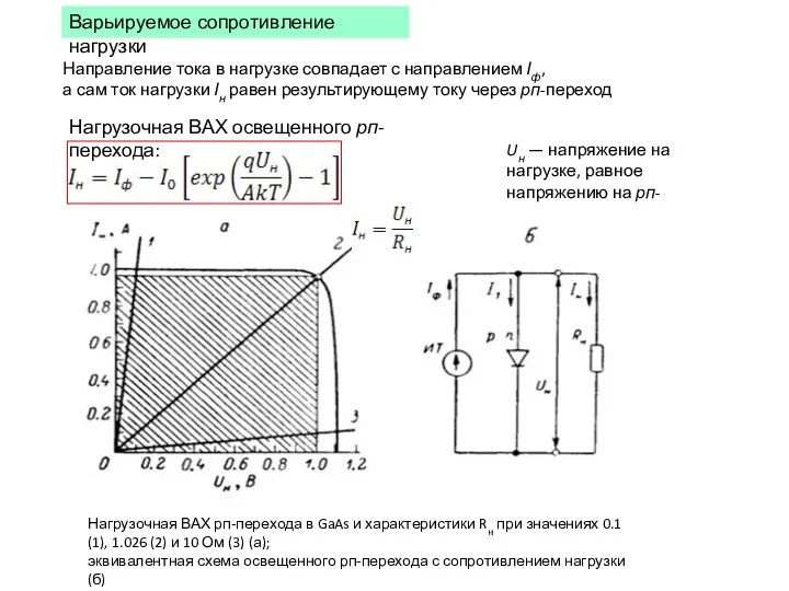 Варьируемое сопротивление нагрузки Направление тока в нагрузке совпадает с направлением