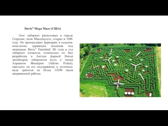 Davis” Mega Maze (США) Этот лабиринт расположен в городе Стерлинг,