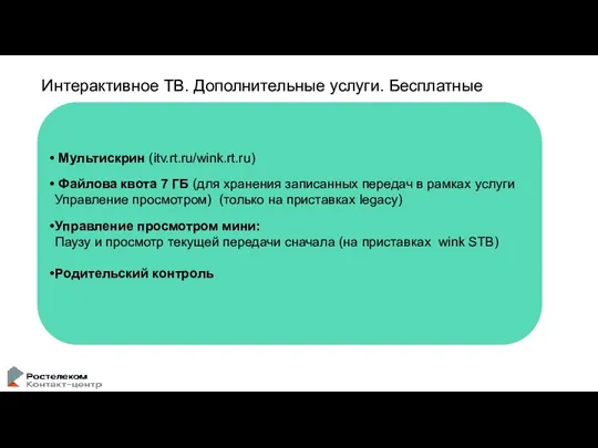 Интерактивное ТВ. Дополнительные услуги. Бесплатные Мультискрин (itv.rt.ru/wink.rt.ru) Файлова квота 7