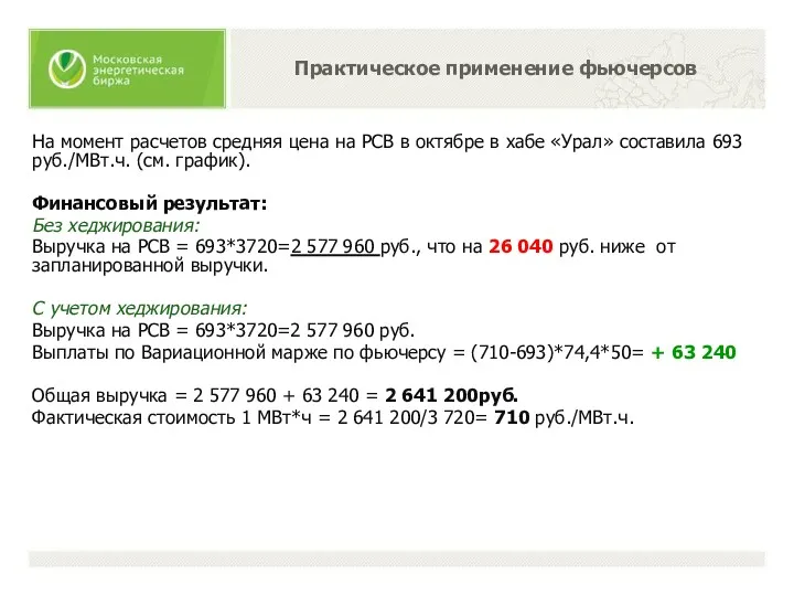 На момент расчетов средняя цена на РСВ в октябре в