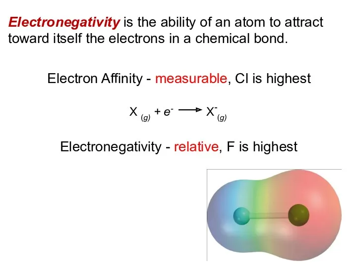 Electronegativity is the ability of an atom to attract toward itself the electrons