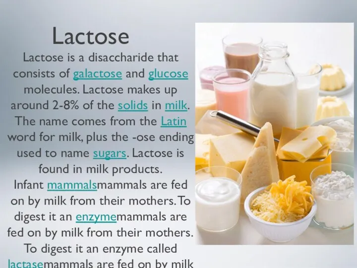 Lactose Lactose is a disaccharide that consists of galactose and