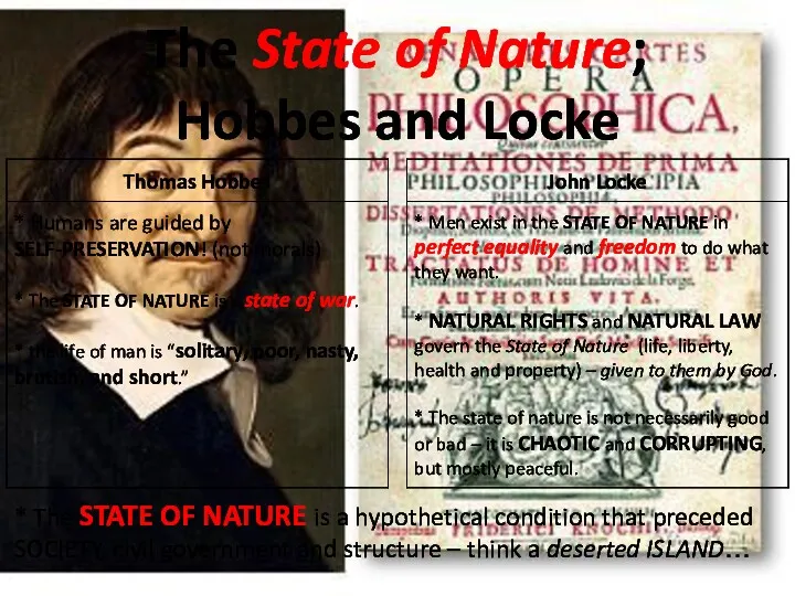 The State of Nature; Hobbes and Locke * The STATE
