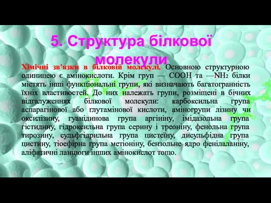 Хімічні зв'язки в білковій молекулі. Основною структурною одиницею є амінокислоти.