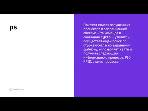 Покажет список запущенных процессов в операционной системе. Эта команда в