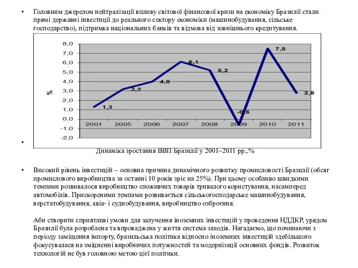 Головним джерелом нейтралізації впливу світової фінансової кризи на економіку Бразилії