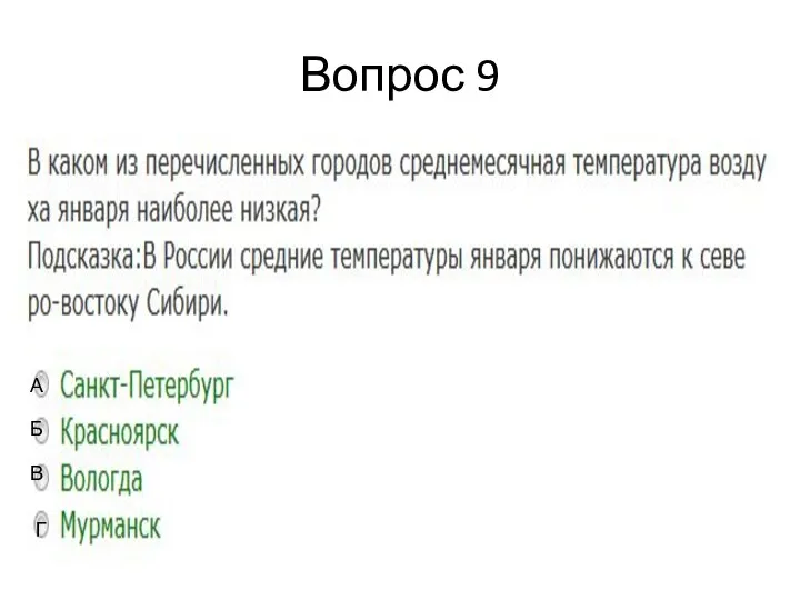 Вопрос 9 А Б В Г