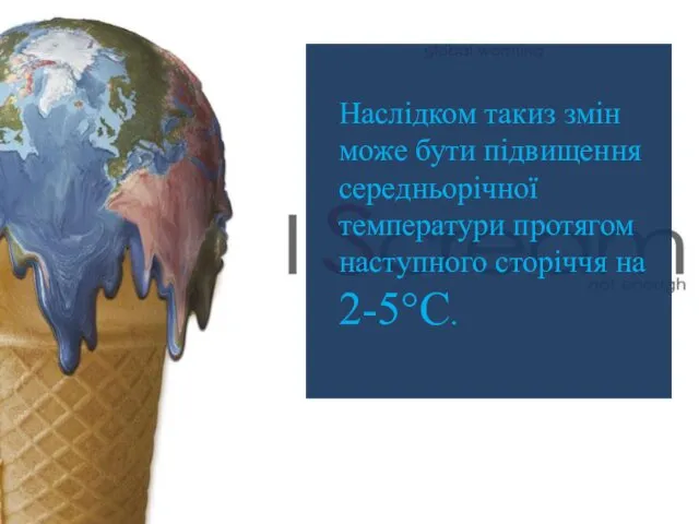 Наслідком такиз змін може бути підвищення середньорічної температури протягом наступного сторіччя на 2-5°C.