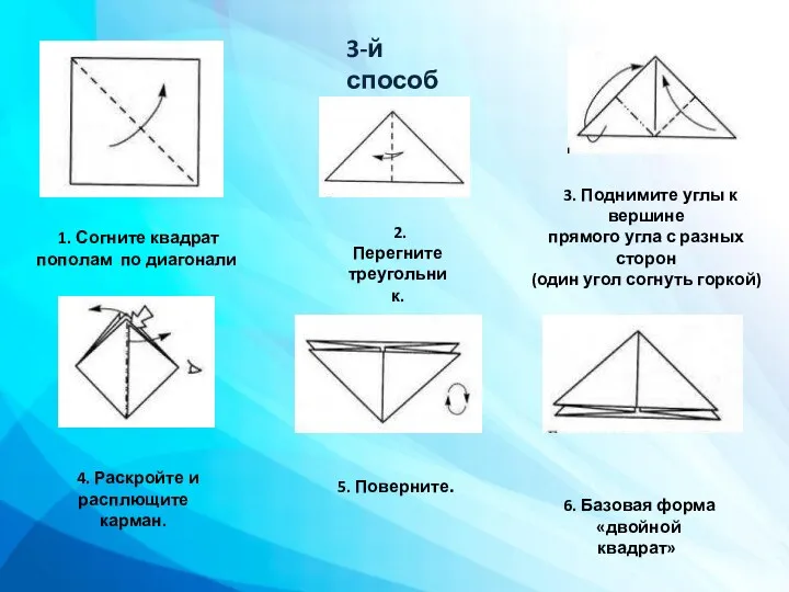 3-й способ 5. Поверните. 3. Поднимите углы к вершине прямого