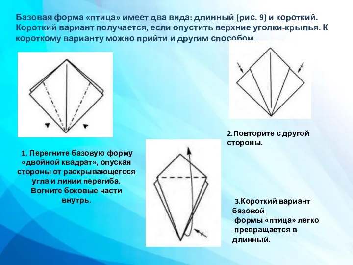 Базовая форма «птица» имеет два вида: длинный (рис. 9) и