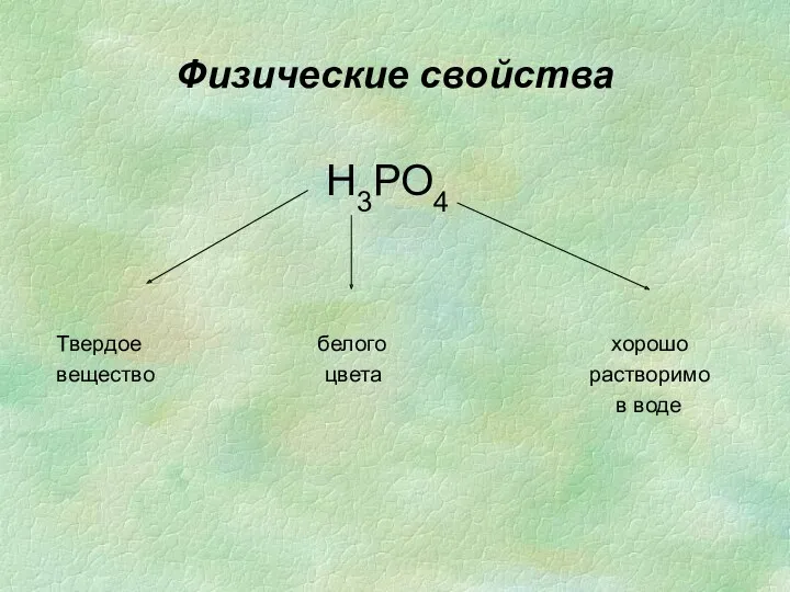 Физические свойства Н3РО4 Твердое белого хорошо вещество цвета растворимо в воде