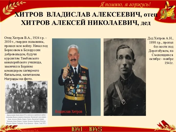 ХИТРОВ ВЛАДИСЛАВ АЛЕКСЕЕВИЧ, отец ХИТРОВ АЛЕКСЕЙ НИКОЛАЕВИЧ, дед Дед Хитров А.Н., 1898 г.р.,