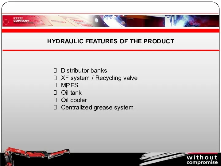 Distributor banks XF system / Recycling valve MPES Oil tank