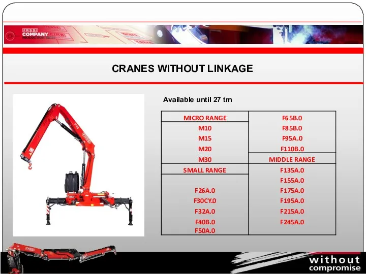 CRANES WITHOUT LINKAGE Available until 27 tm