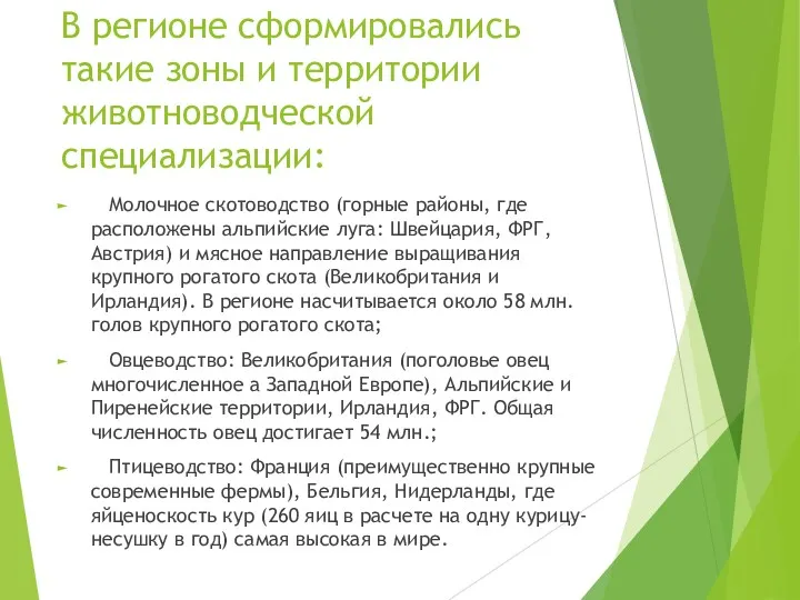 В регионе сформировались такие зоны и территории животноводческой специализации: Молочное