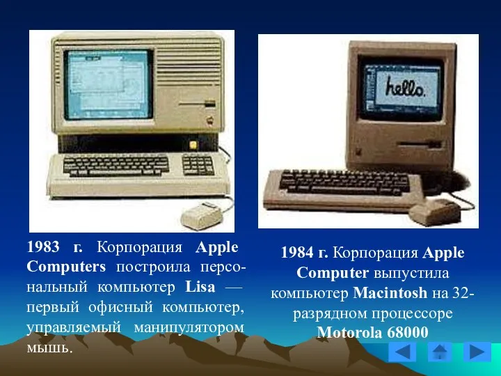 1983 г. Корпорация Apple Computers построила персо-нальный компьютер Lisa — первый офисный компьютер,
