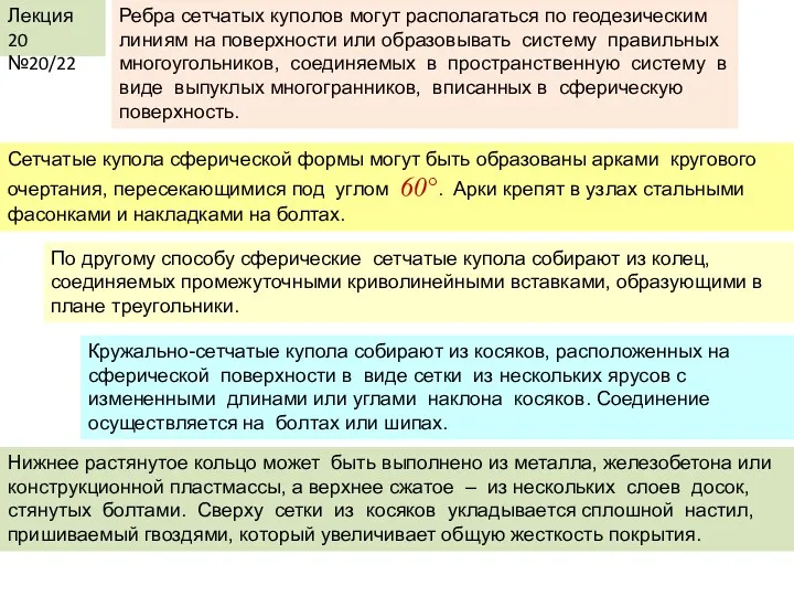 Ребра сетчатых куполов могут располагаться по геодезическим линиям на поверхности