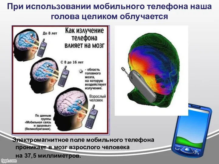 При использовании мобильного телефона наша голова целиком облучается Электромагнитное поле