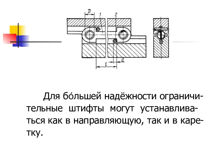 Для бóльшей надёжности ограничи- тельные штифты могут устанавлива- ться как