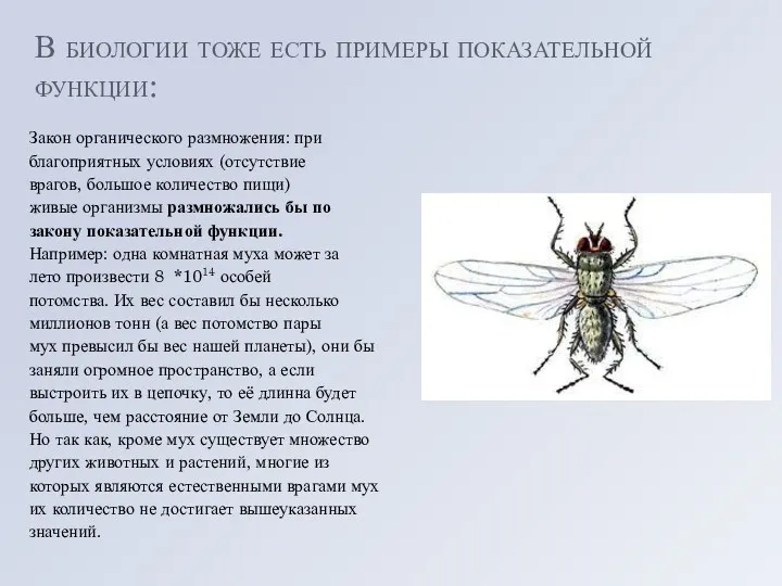 В биологии тоже есть примеры показательной функции: Закон органического размножения: