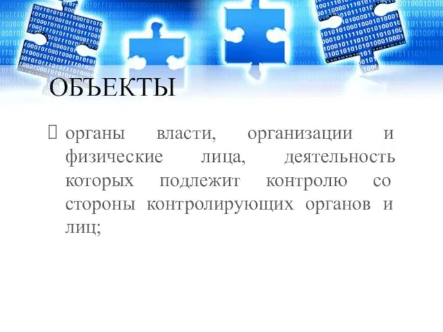 ОБЪЕКТЫ органы власти, организации и физические лица, деятельность которых подлежит