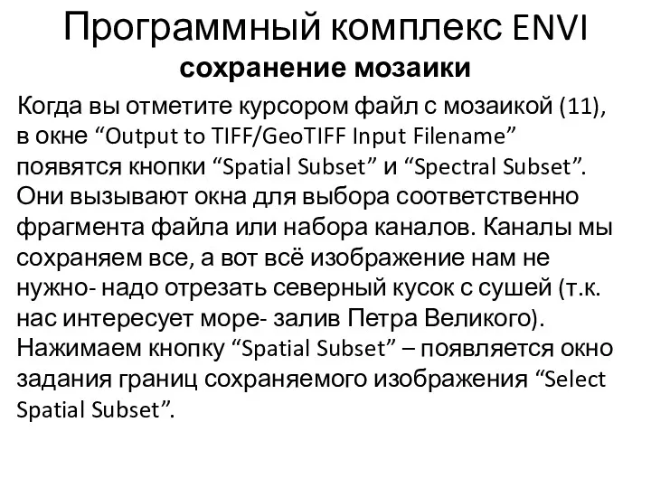 Программный комплекс ENVI сохранение мозаики Когда вы отметите курсором файл