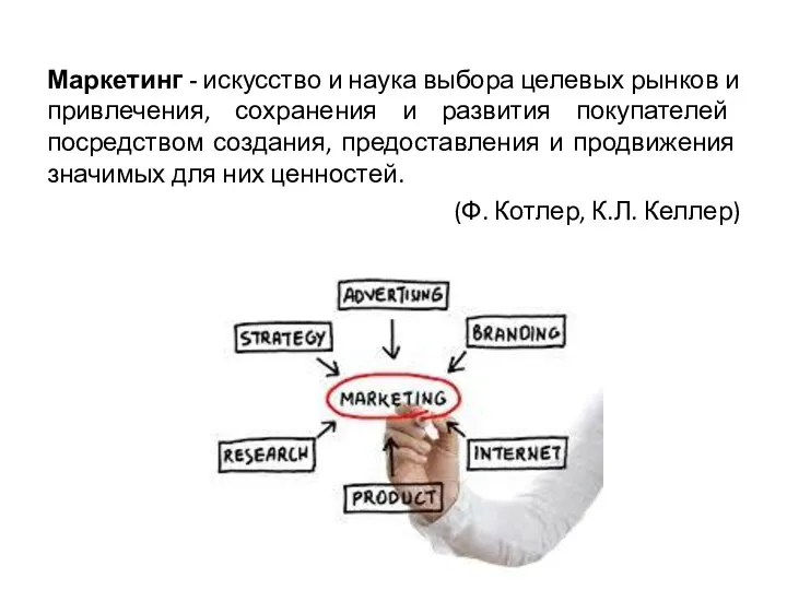 Маркетинг - искусство и наука выбора целевых рынков и привлечения,