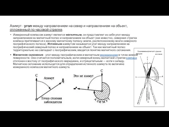 Азимут - угол между направлением на север и направлением на