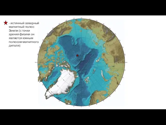 - истинный северный магнитный полюс Земли (с точки зрения физики он является южным полюсом магнитного диполя)