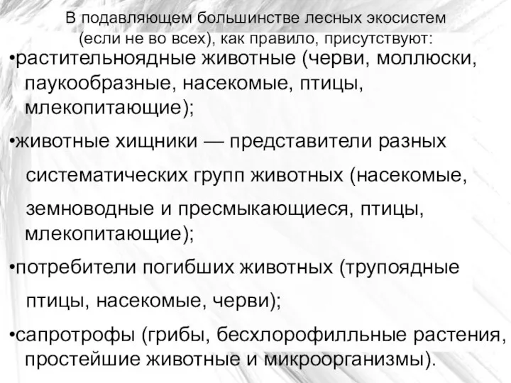 В подавляющем большинстве лесных экосистем (если не во всех), как