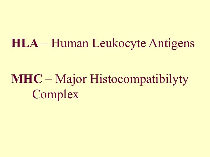 HLA – Human Leukocyte Antigens MHC – Major Histocompatibilyty Complex