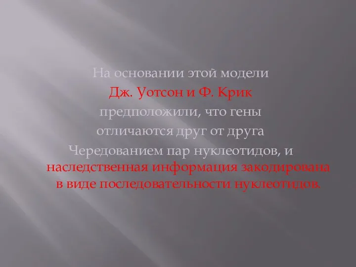 На основании этой модели Дж. Уотсон и Ф. Крик предположили,