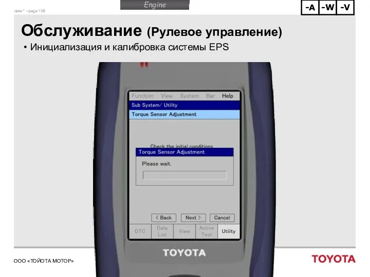 Обслуживание (Рулевое управление) Инициализация и калибровка системы EPS