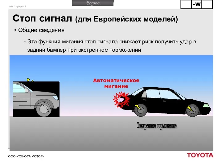 Стоп сигнал (для Европейских моделей) Общие сведения Эта функция мигания