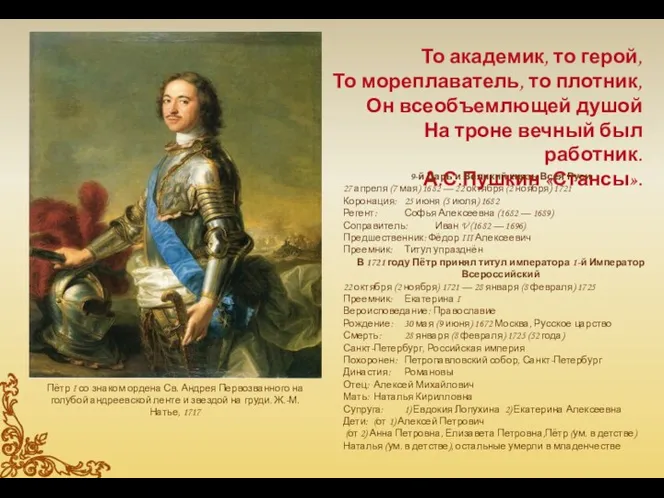 Пётр I со знаком ордена Св. Андрея Первозванного на голубой