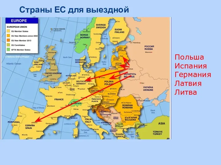 Страны ЕС для выездной мобильности Польша Испания Германия Латвия Литва