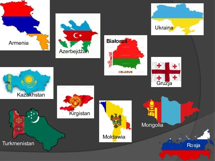 Armenia Azerbejdżan Białoruś Gruzja Kazakhstan Kirgistan Mołdawia Rosja Turkmenistan Ukraina Mongolia