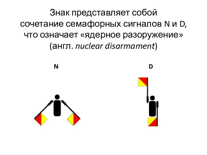 Знак представляет собой сочетание семафорных сигналов N и D, что