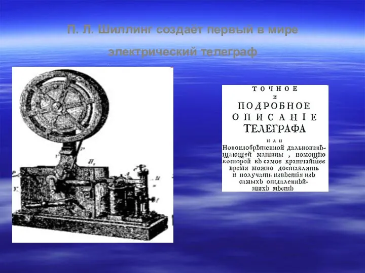 П. Л. Шиллинг создаёт первый в мире электрический телеграф